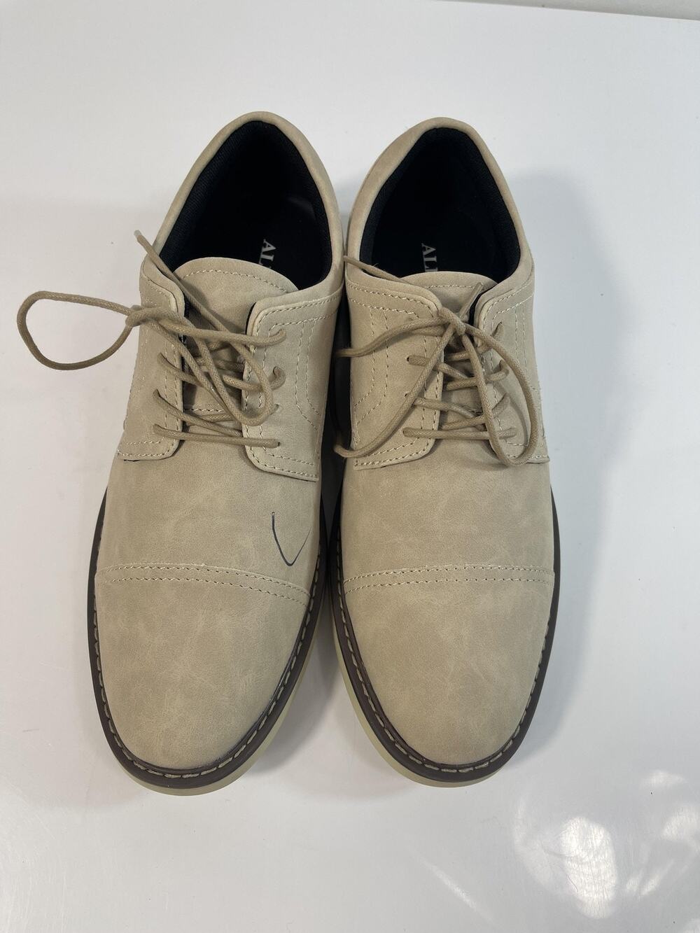 Alfani Shoes Mens Size 10 Beige Cap Toe Lace Up Dress Derby Oxford Faux Leather